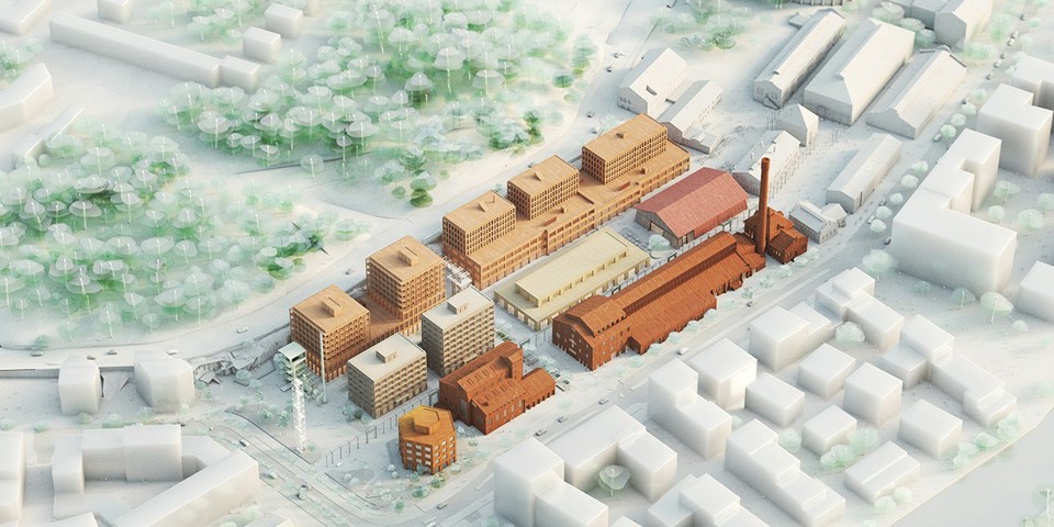 Visualisering. Flygvy över stadsområde 